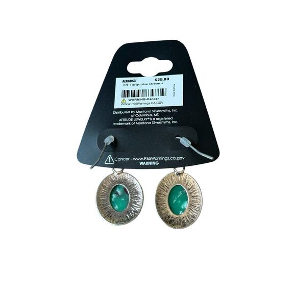 Attitude Jewelry Montana Silversmiths Oval Green Turquoise Dangle Earrings - Picture 2 of 4